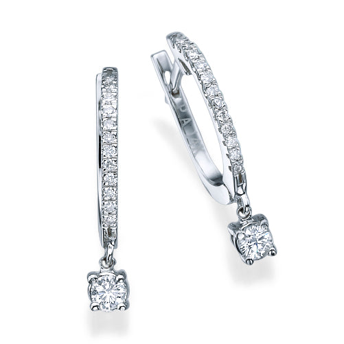 עגילי יהלומי מעבדה תלויים מזהב לבן