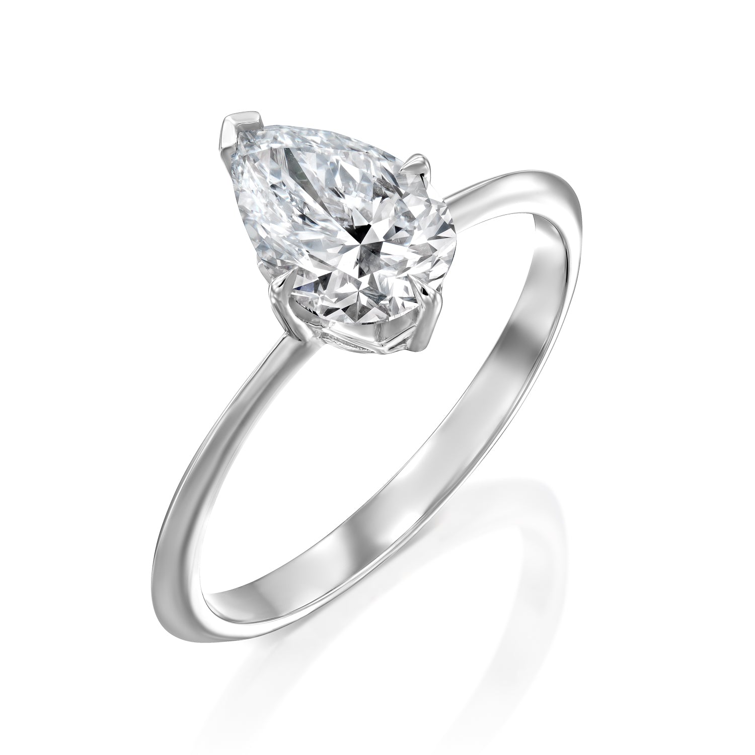 טבעת אירוסין לורי זהב לבן עם יהלום מעבדה בחיתוך טיפה