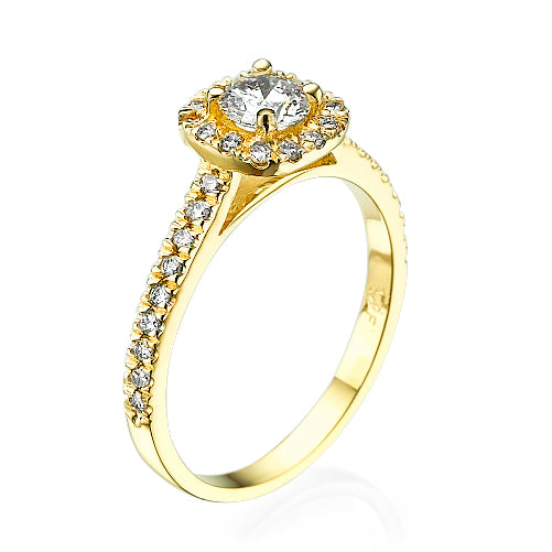 טבעת יהלומים אלה מזהב צהוב בעיצוב היילו