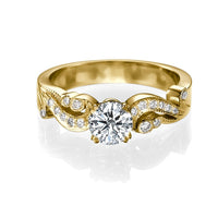 טבעת ג'ני וינטג זהב צהוב עם יהלום מעבדה מרכזי וזרועות משובצות יהלומים