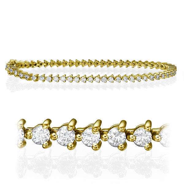 צמיד יהלומים דגם טניס עם שלוש שיניים המשובץ בזהב צהוב יהלומים במשקל 8 קראט