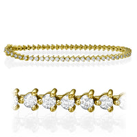 צמיד יהלומים דגם טניס עם שלוש שיניים המשובץ בזהב צהוב יהלומים במשקל 8 קראט