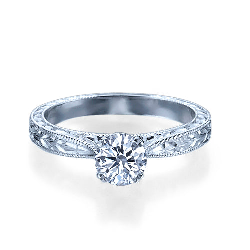 טבעת אירוסין וינטג זהב צהוב עם יהלום מרכזי מעוצבת בסגנון קלאסי