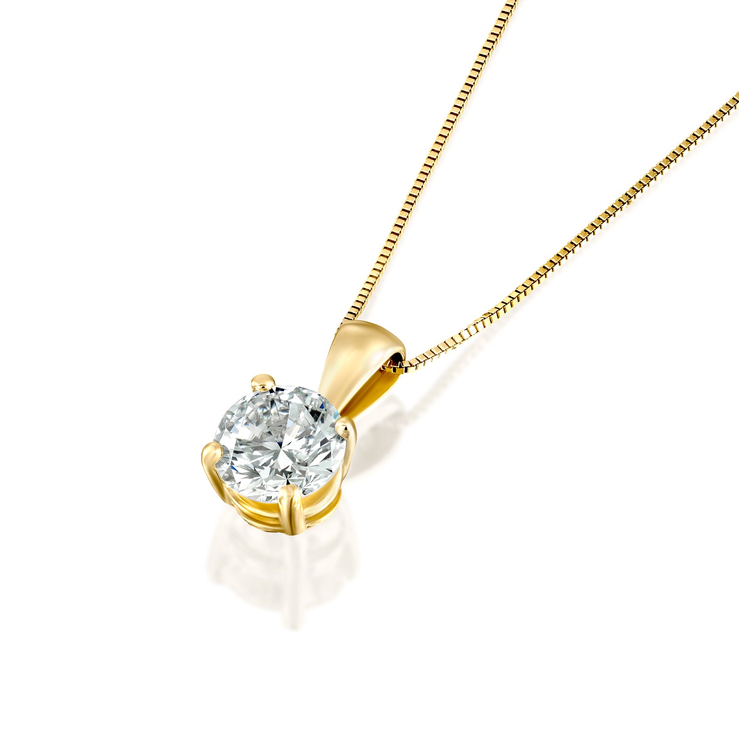 שרשרת סוליטר יהלום 5 קראט בודד המחוזק ב-4 שיניים למראה מרובע יותר