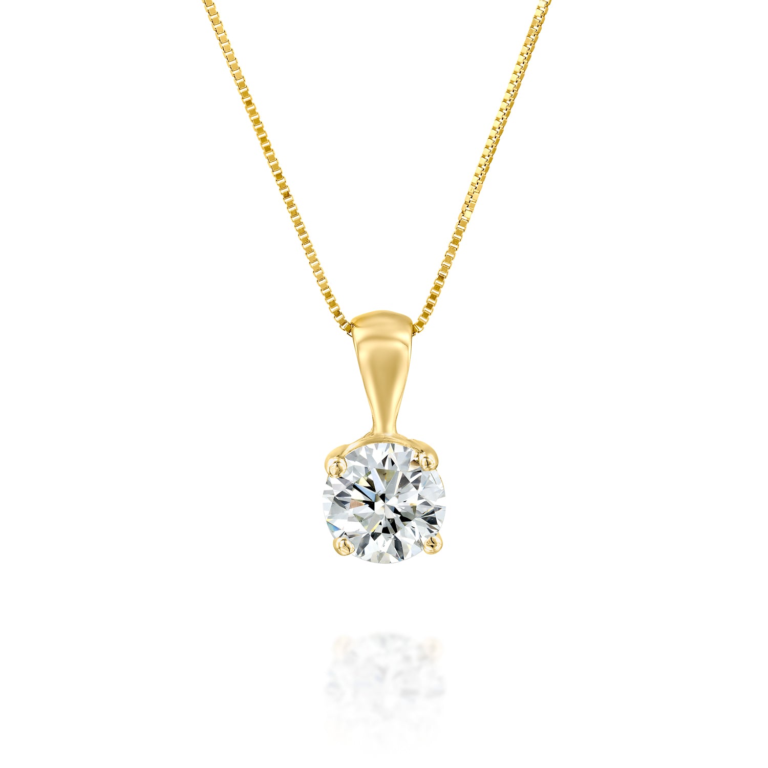 שרשרת סוליטר יהלום 5 קראט בודד המחוזק ב-4 שיניים למראה מרובע יותר