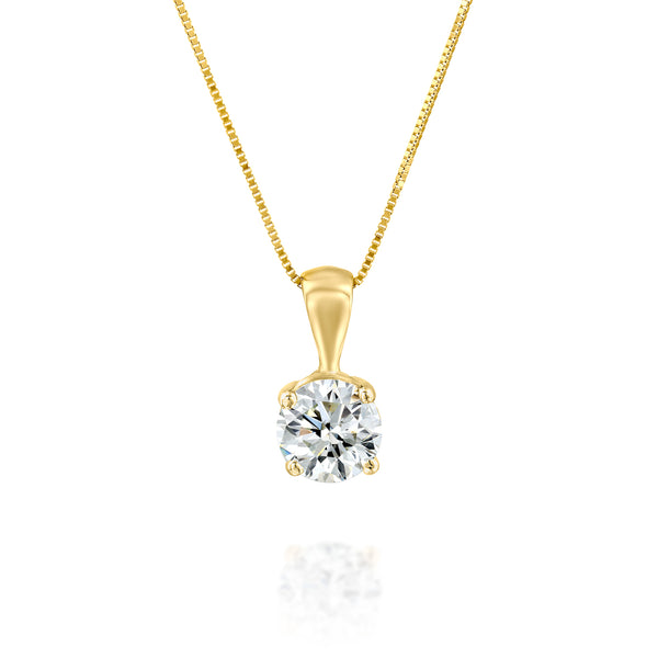 שרשרת סוליטר יהלום 5 קראט בודד המחוזק ב-4 שיניים למראה מרובע יותר