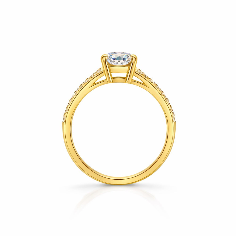 טבעת אירוסין קלאסית יהלום מעבדה עגול ושיבוץ קתדרלה