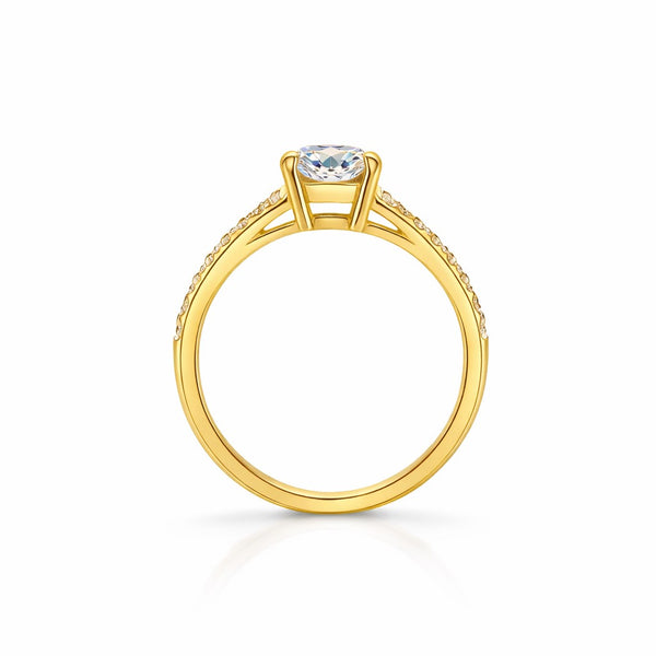 טבעת אירוסין קלאסית יהלום מעבדה עגול ושיבוץ קתדרלה