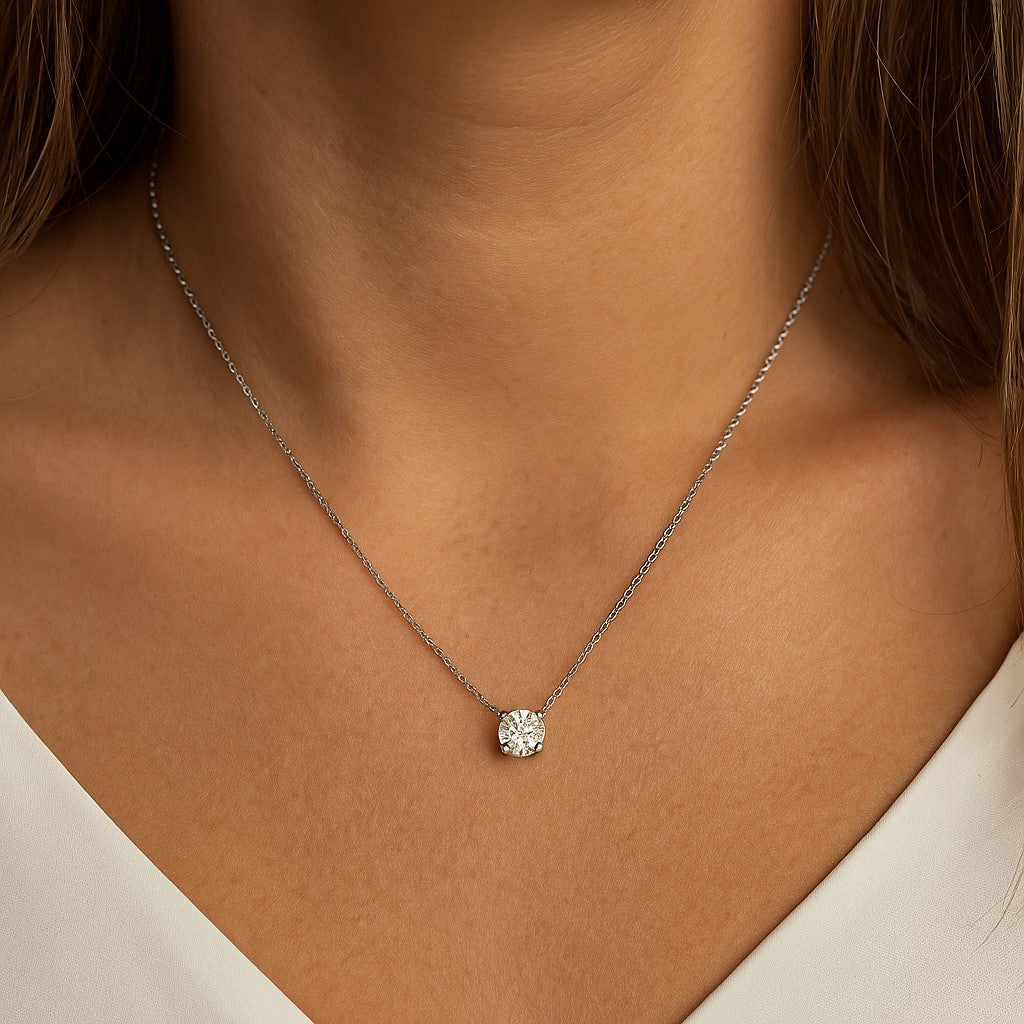 שרשרת יהלום מעבדה סוליטר קלאסית בזהב לבן