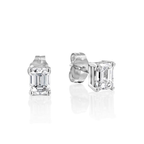 עגילי יהלומי מעבדה בצורת אמרלדים זהב לבן