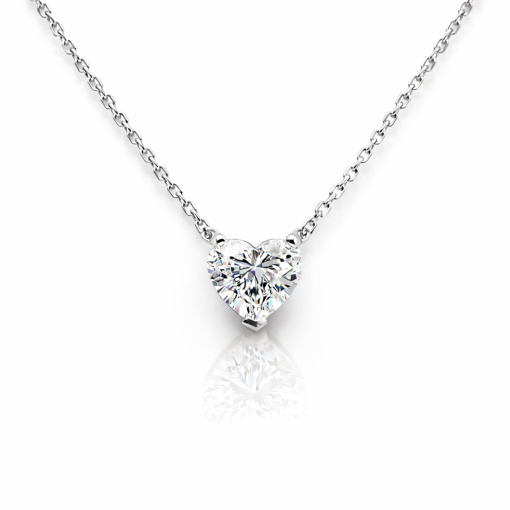 שרשרת לב יהלום מעבדה מרחף מזהב לבן