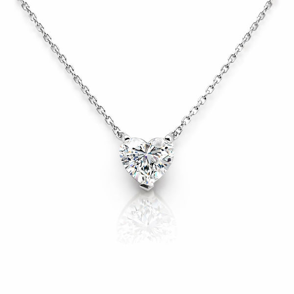 שרשרת לב יהלום מעבדה מרחף מזהב לבן