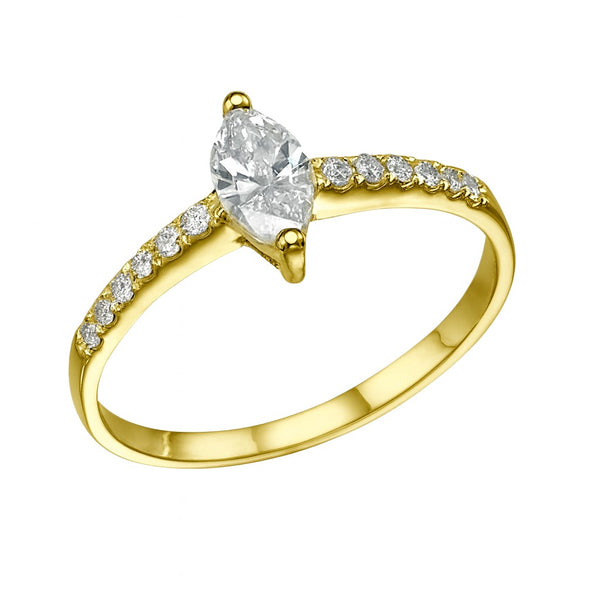 טבעת אירוסין אלזה יהלום מרקיזה זהב צהוב עם יהלומים עדינים