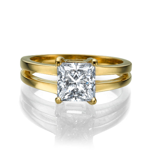 קרולינה טבעת יהלום מעבדה פרינסס זהב צהוב בעיצוב יוקרתי נקי