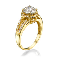 גבריאלה טבעת זהב צהוב עם יהלום עגול ועיצוב פרח ייחודי