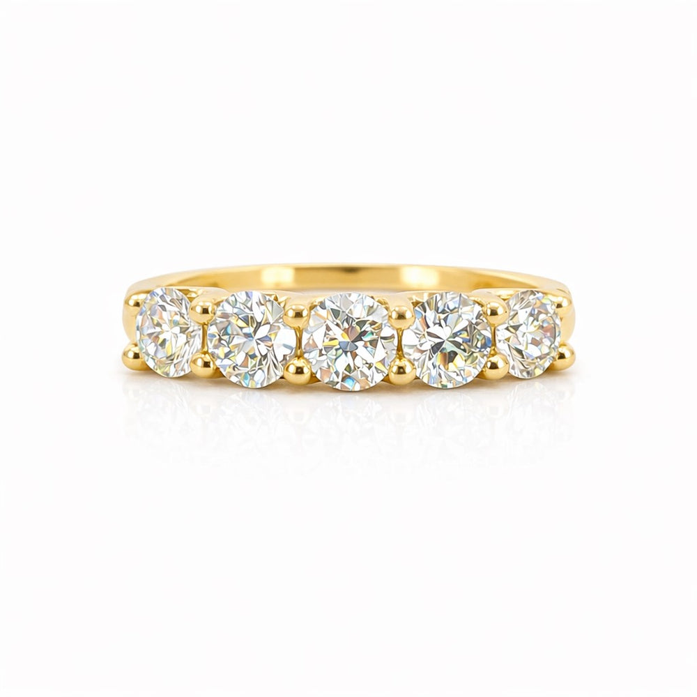 טבעת חמש יהלומי מעבדה קשתות זהב צהוב