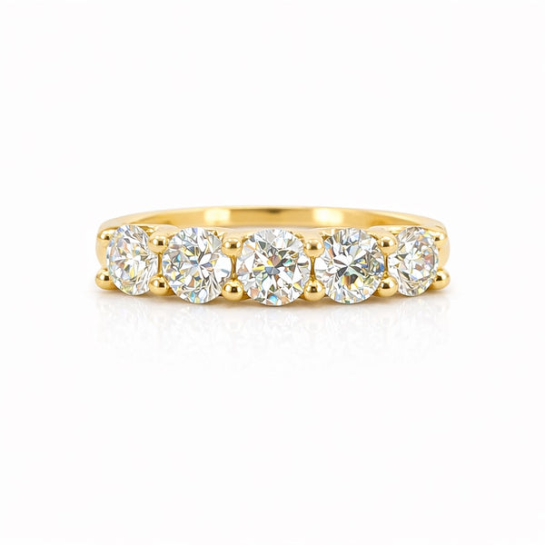 טבעת חמש יהלומי מעבדה קשתות זהב צהוב