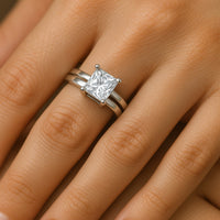 קרולינה טבעת יהלום מעבדה פרינסס מרובע זהב לבן בעיצוב מודרני מרשים