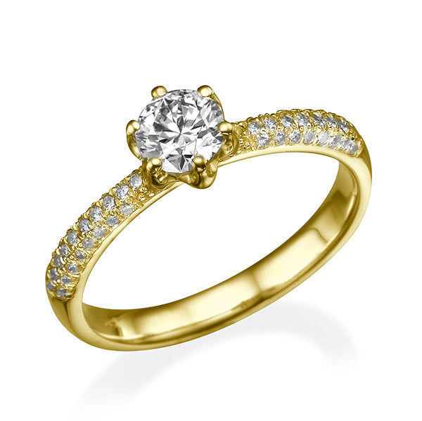 טבעת אירוסין לינדה 6 שיניים יהלום מעבדה זהב צהוב