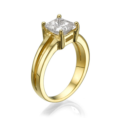 קרולינה טבעת יהלום מעבדה פרינסס זהב צהוב בעיצוב יוקרתי נקי