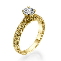 טבעת אירוסין זהב צהוב וינטג בעבודת יד עם יהלום מעבדה מבריק