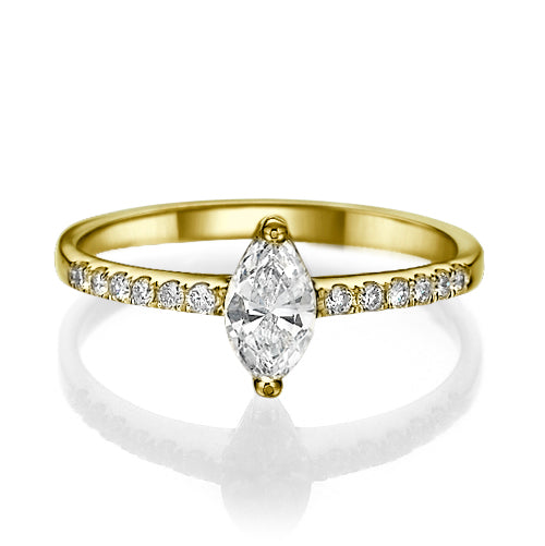 טבעת אירוסין אלזה יהלום מרקיזה זהב צהוב עם יהלומים עדינים