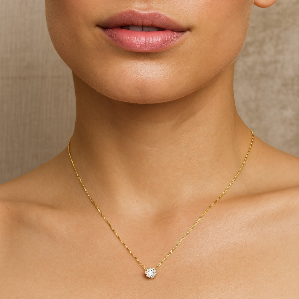 שרשרת יהלום סוליטר קלאסית זהב צהוב