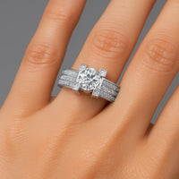 טבעת אירוסין דיאז מזהב לבן עם יהלום מעבדה מרכזי ושיבוץ מלא יוקרה