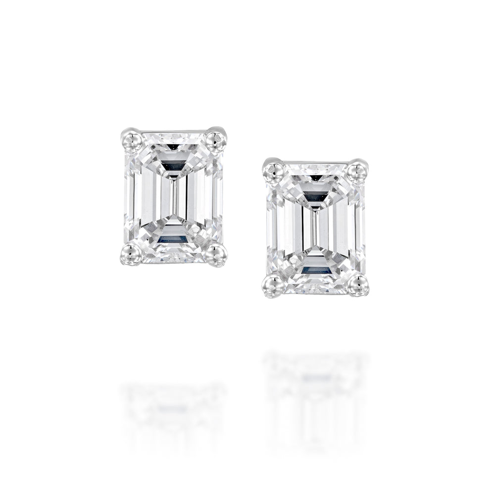 עגילי יהלומי מעבדה בצורת אמרלדים זהב לבן