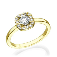 טבעת דומיניק היילו קושיין זהב צהוב עם יהלום מעבדה מרכזי וכתר יהלומים נוצצים