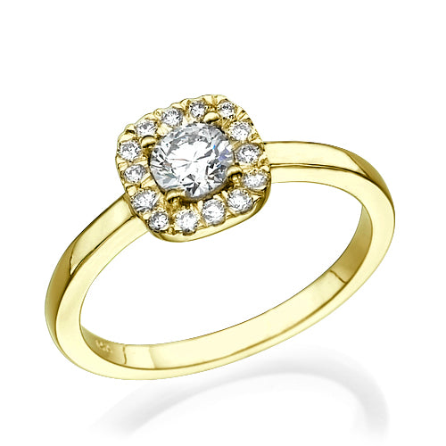 טבעת דומיניק היילו קושיין זהב צהוב עם יהלום מעבדה מרכזי וכתר יהלומים נוצצים