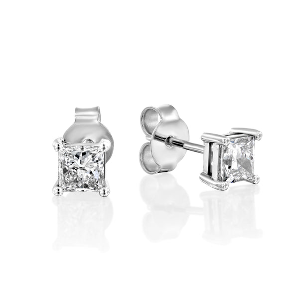 עגילי פרינסס מזהב לבן צמודים לאוזן משובצי יהלומי מעבדה מרובעים