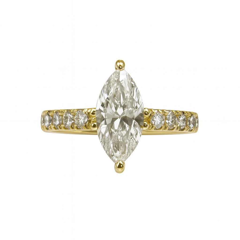 טבעת יהלום מרקיזה זהב צהוב משובצת יהלומים