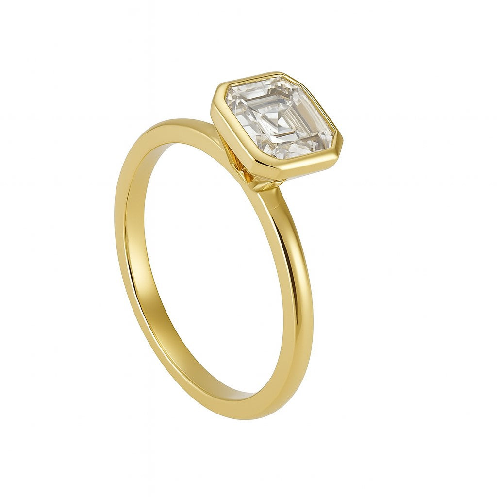 טבעת זהב צהוב 14 קראט עם יהלום אשר קאט – יהלום מעבדה אלגנטי