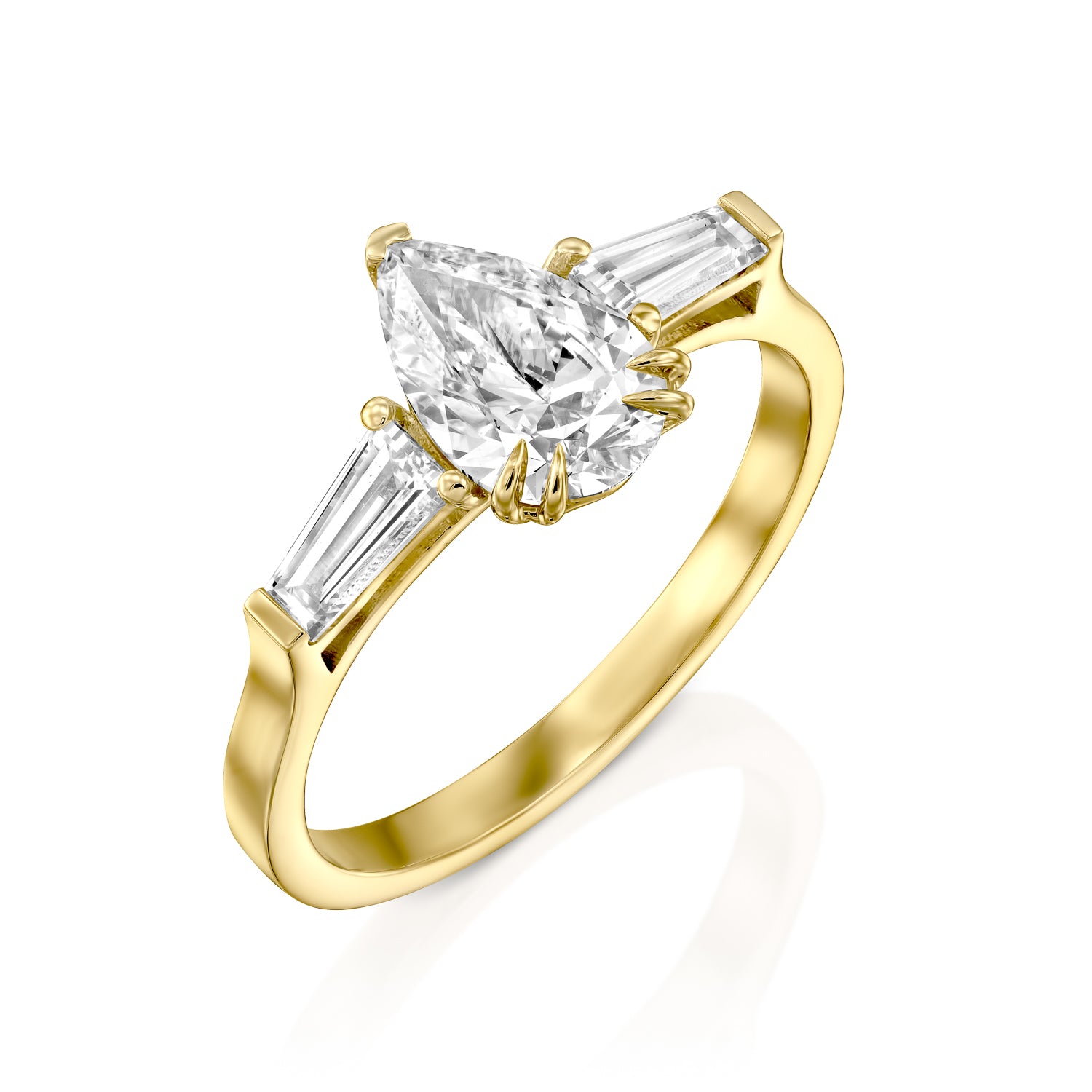 טבעת יהלום מעבדה טיפה וטייפרים בצהוב