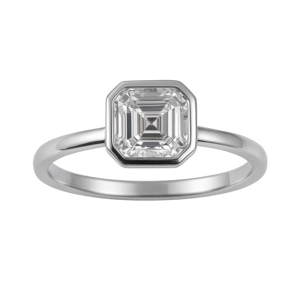 טבעת יהלום אשר קאט מזהב לבן 14K – עיצוב אלגנטי ונצחי