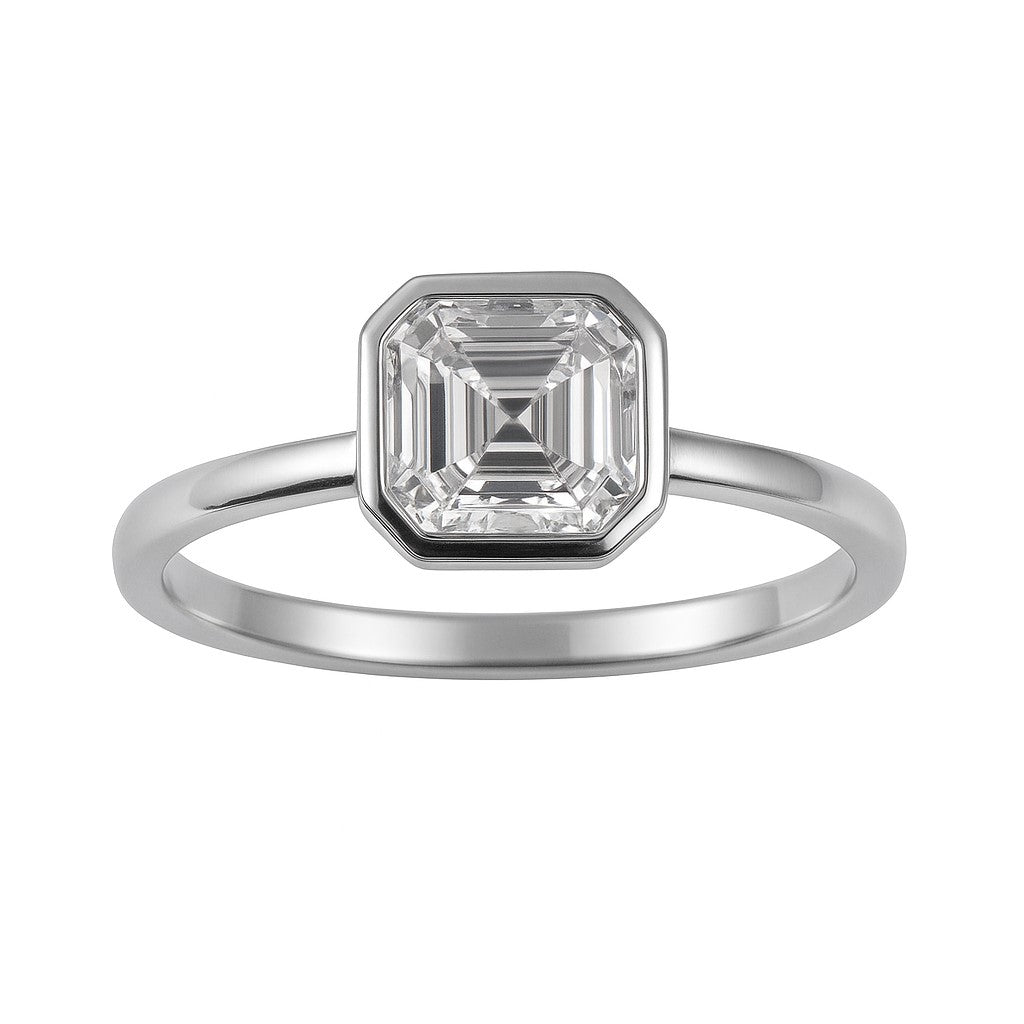 טבעת יהלום אשר קאט מזהב לבן 14K – עיצוב אלגנטי ונצחי