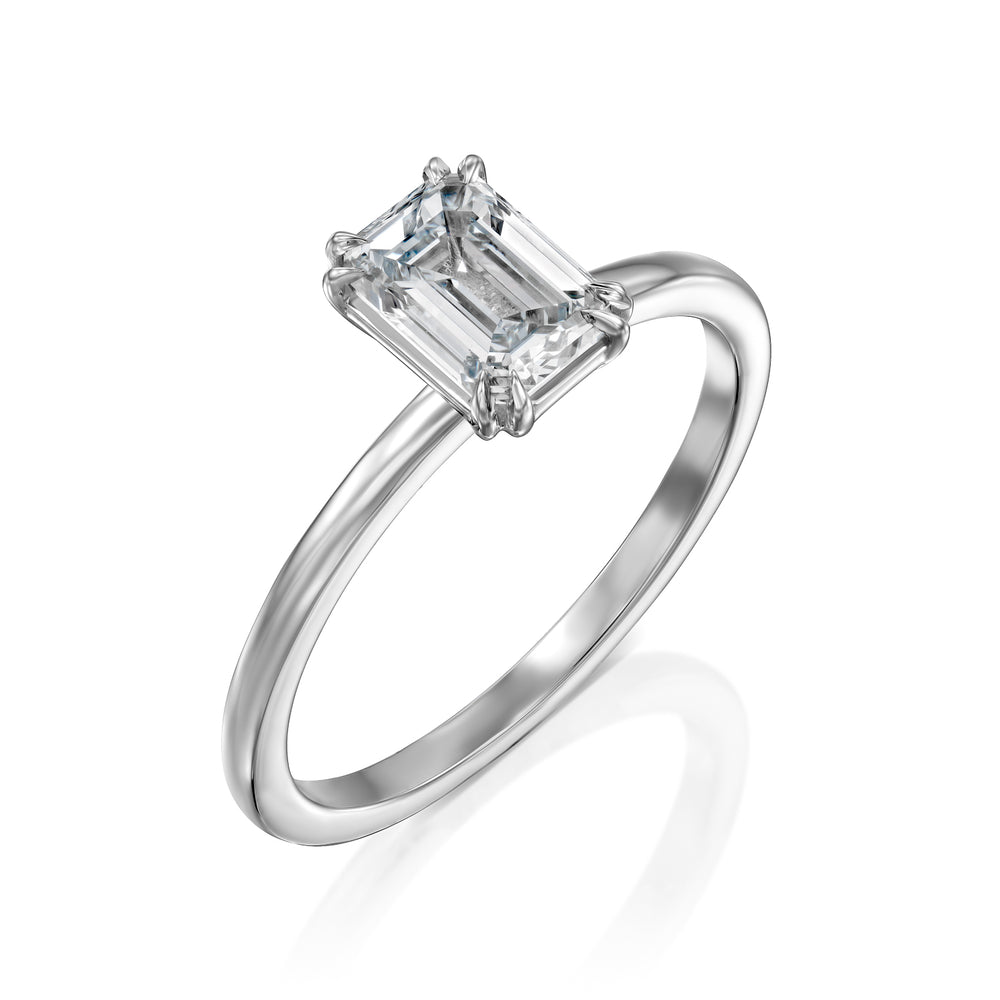 טבעת אירוסין "סוליטר אמרלד" זהב לבן