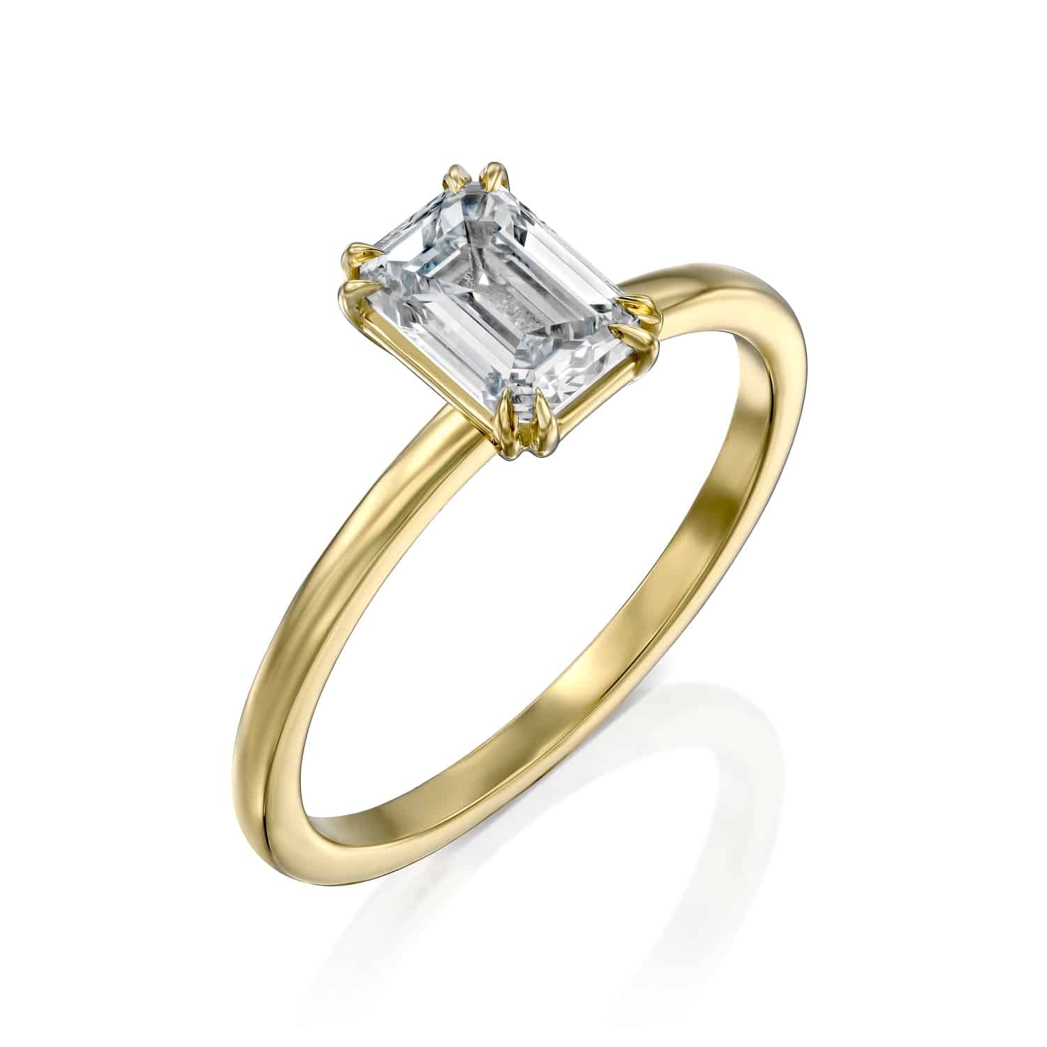 טבעת אירוסין "סוליטר אמרלד" זהב צהוב