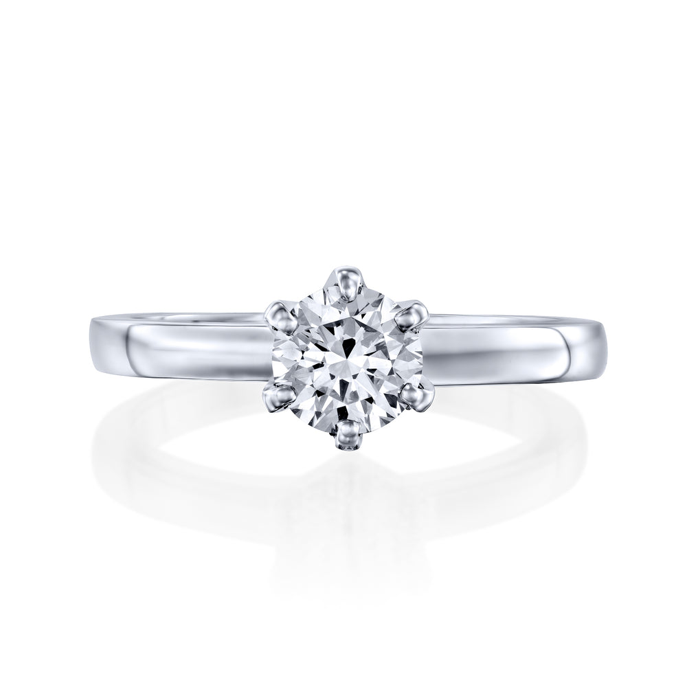 טבעת סוליטר מזהב לבן עם יהלום מעבדה עגול דגם ניקול בעיצוב אלגנט מיוחד