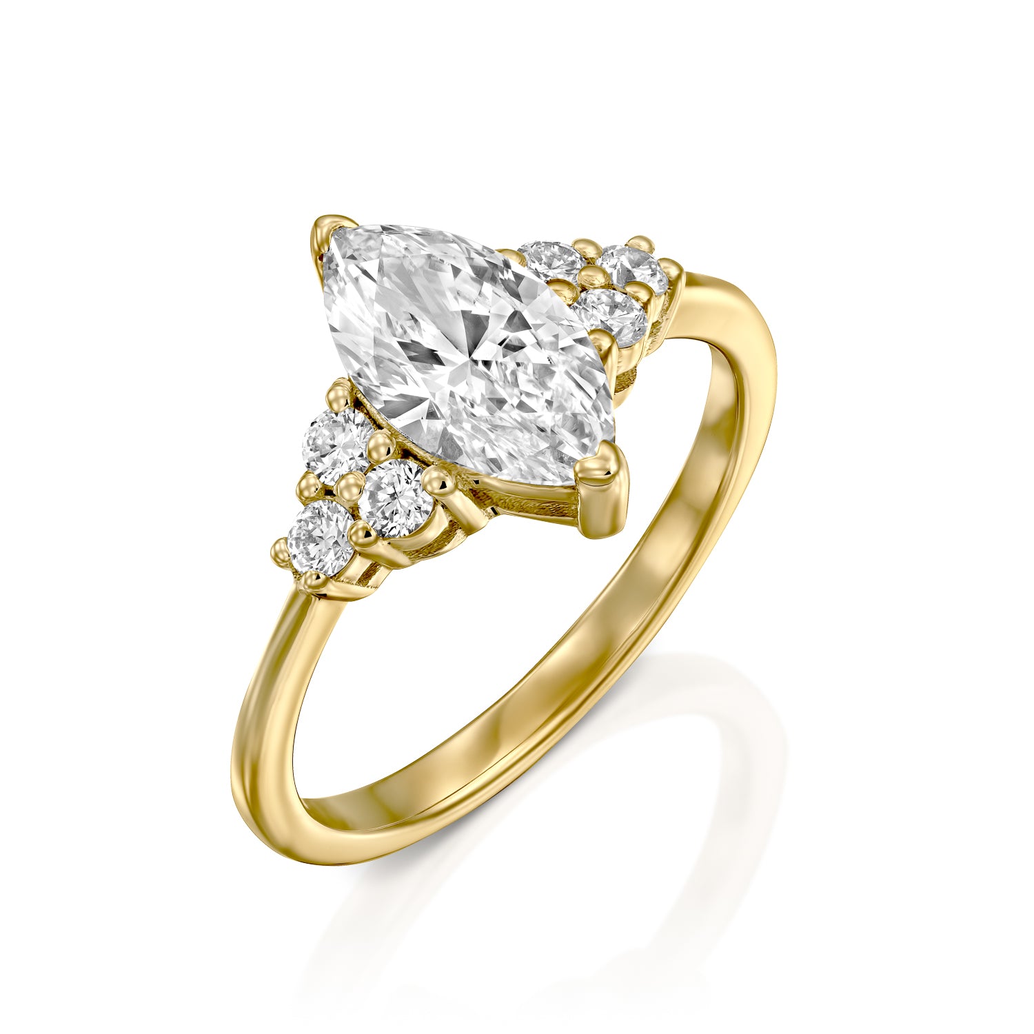 טבעת יהלום מעבדה ריילי מזהב צהוב בשיבוץ יהלומי מרקיזה