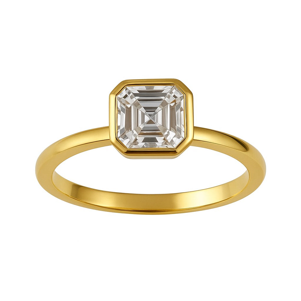 טבעת זהב צהוב 14 קראט עם יהלום אשר קאט – יהלום מעבדה אלגנטי