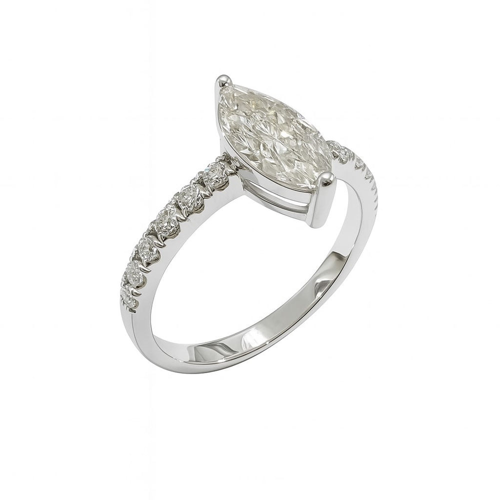 טבעת יהלומים מרקיזה זהב לבן עם יהלומי מעבדה