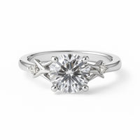 טבעת יהלום עגול בזהב לבן 14K עם עיטורי קוצים  יוקרה בעיצוב חד-פעמי