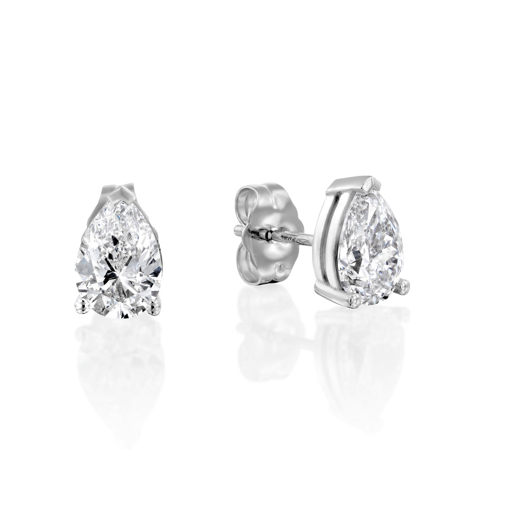 עגילי יהלומים בצורת "טיפה" מזהב לבן