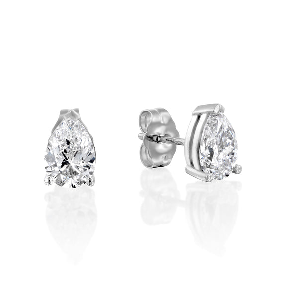 עגילי יהלומים בצורת "טיפה" מזהב לבן