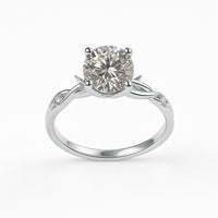 טבעת יהלום עגול בזהב לבן 14K עם עיטורי קוצים  יוקרה בעיצוב חד-פעמי