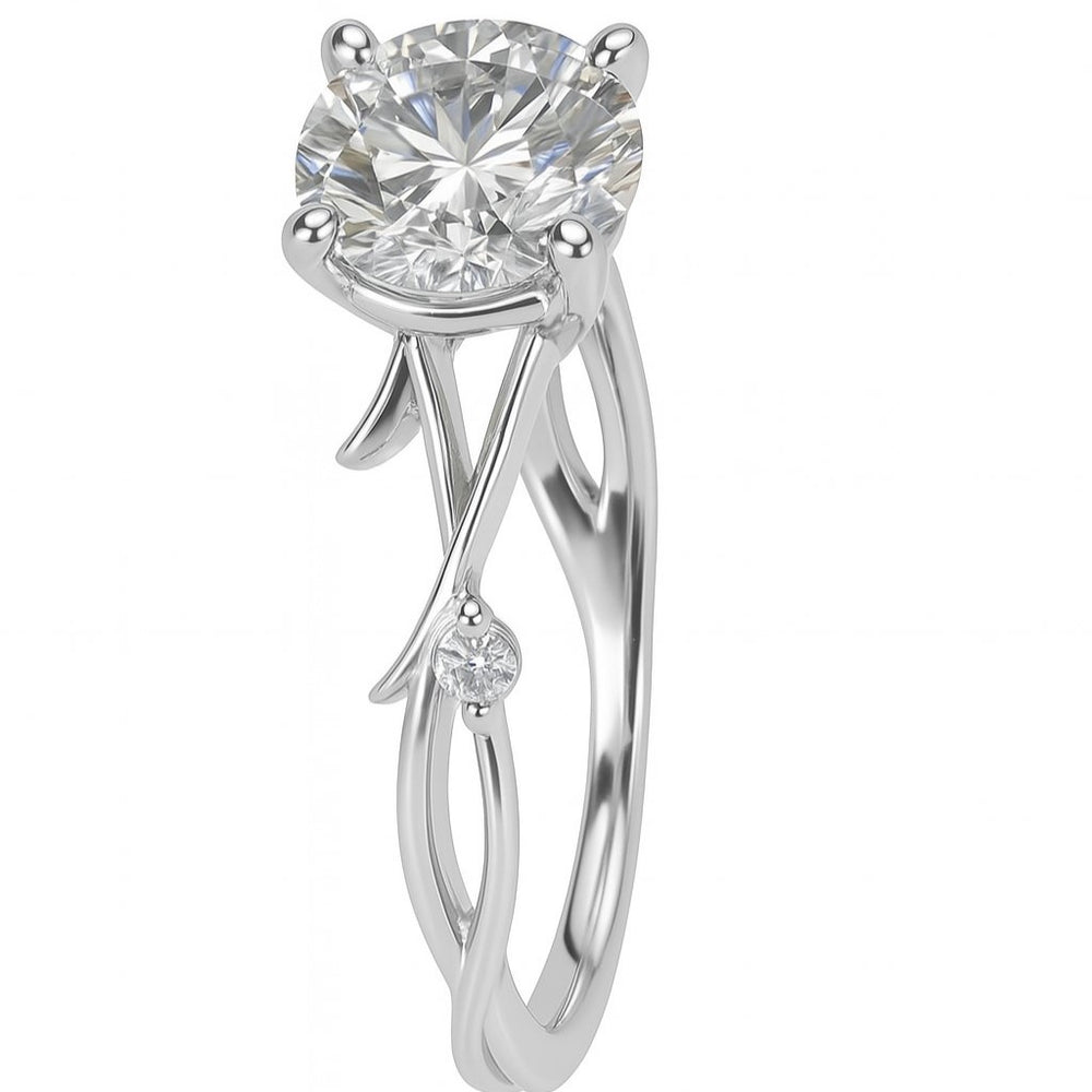 טבעת יהלום עגול בזהב לבן 14K עם עיטורי קוצים  יוקרה בעיצוב חד-פעמי