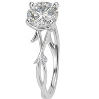 טבעת יהלום עגול בזהב לבן 14K עם עיטורי קוצים  יוקרה בעיצוב חד-פעמי