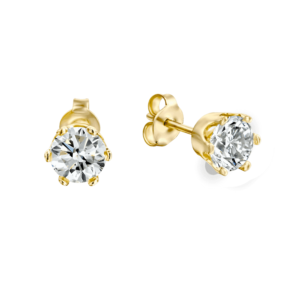 עגילי יהלום שש שיניים זהב צהוב